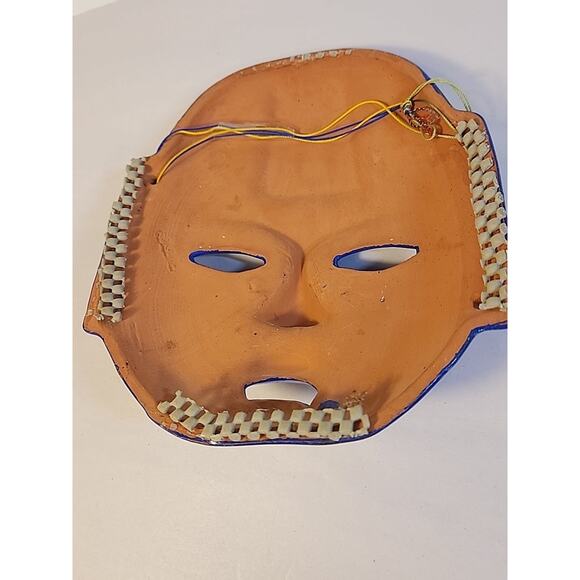 Vintage 1980s Mexican Redware Mask Hand Painted Hand Made Talavera Folk Art - Picture 7 of 12